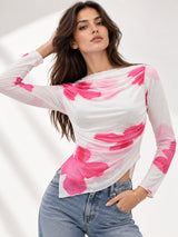 Clobug Women Cowl Neck Floral Top