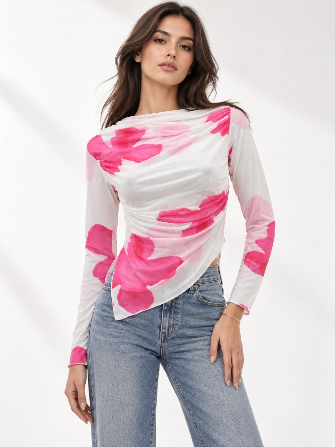 Clobug Women Cowl Neck Floral Top