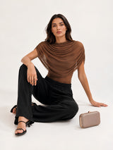 Clobug Women Cape Sleeve Boat Neck Top