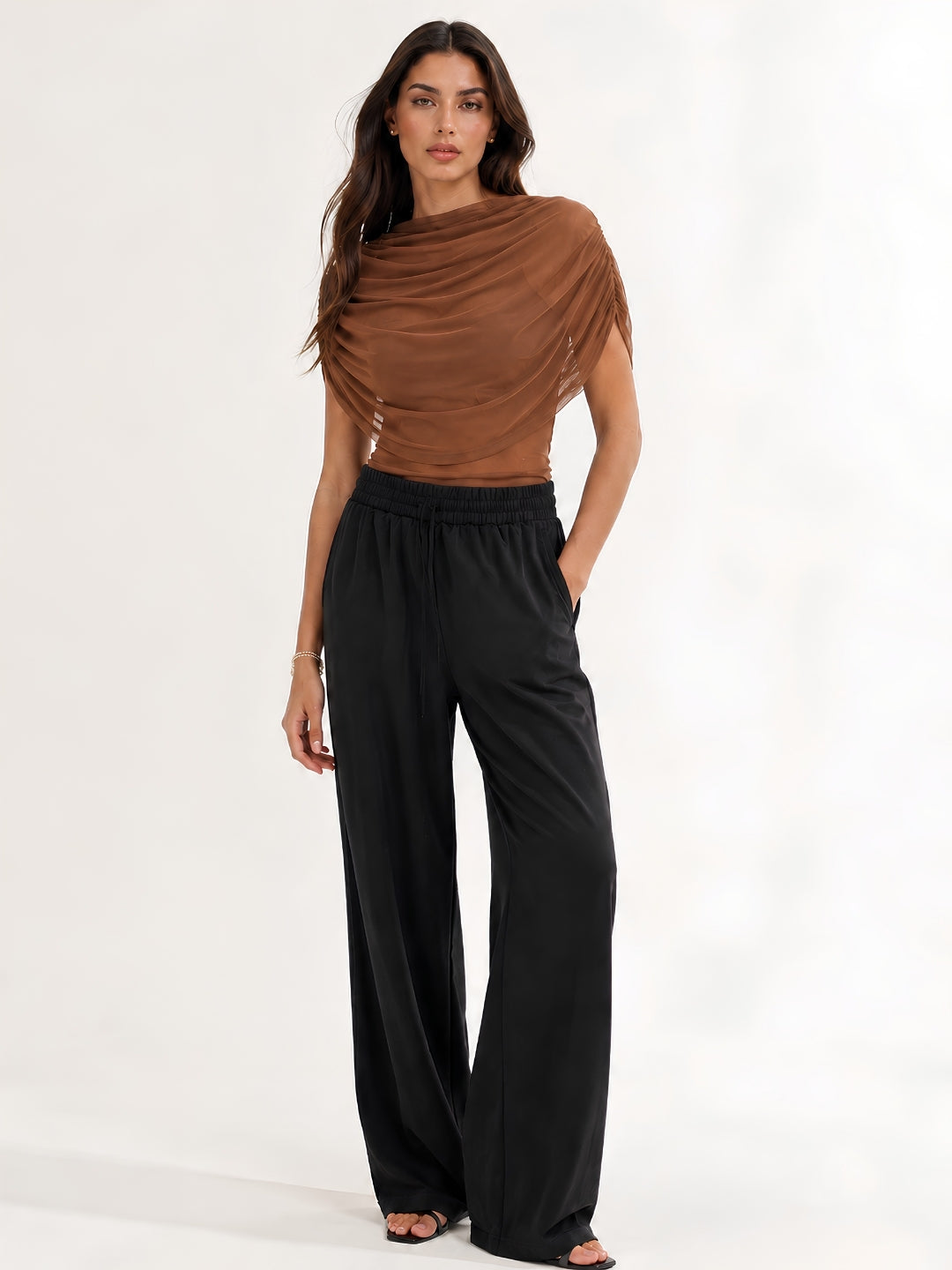 Clobug Women Cape Sleeve Boat Neck Top