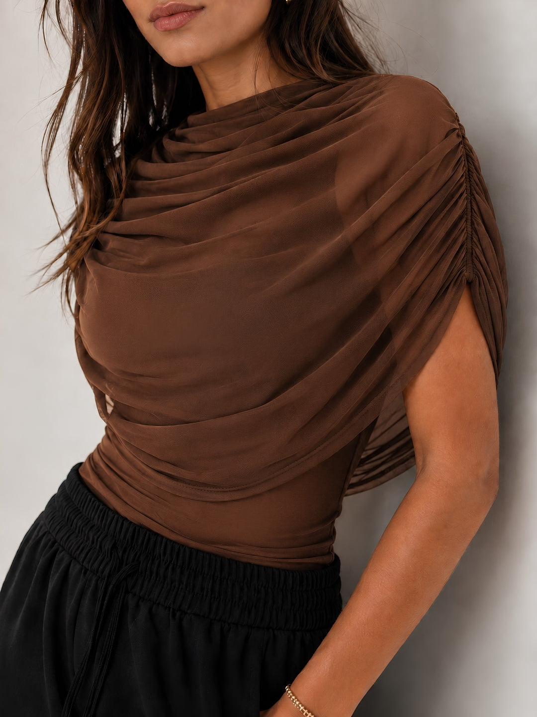 Clobug Women Cape Sleeve Boat Neck Top