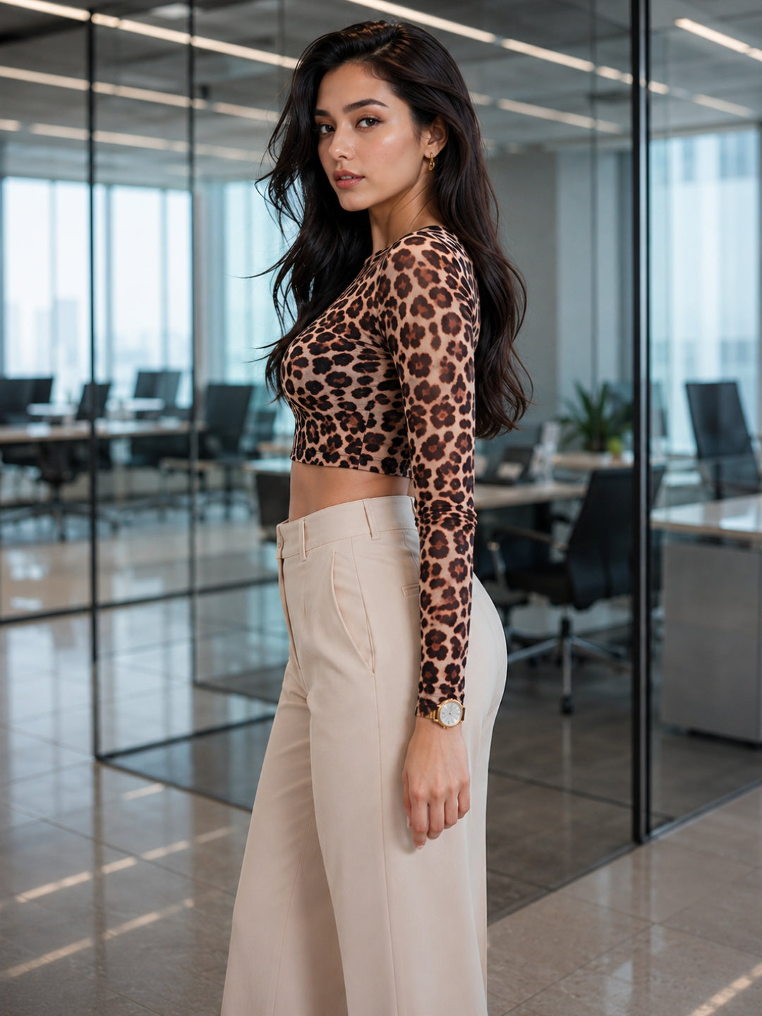 Clobug Women’s Animal Print Full Sleeve Crop Top
