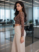 Clobug Women’s Animal Print Full Sleeve Crop Top