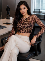 Clobug Women’s Animal Print Full Sleeve Crop Top