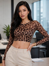 Clobug Women’s Animal Print Full Sleeve Crop Top