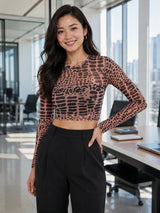 Clobug Women’s Animal Print Full Sleeve Crop Top