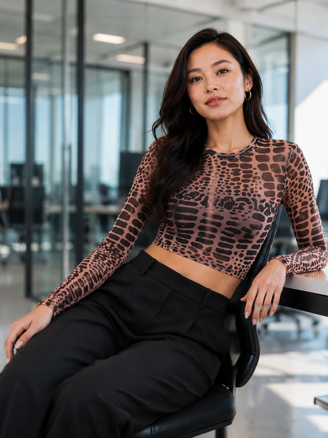 Clobug Women’s Animal Print Full Sleeve Crop Top