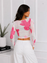 Women Mesh Floral Top