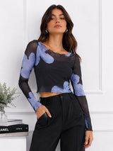 Women Mesh Floral Top