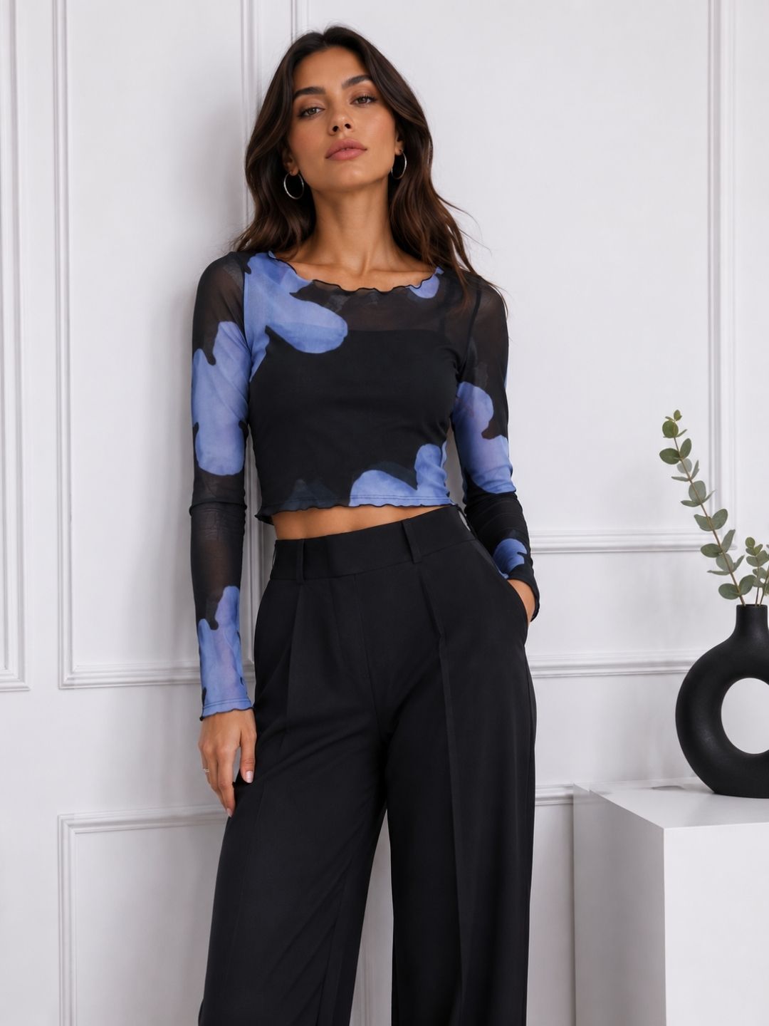 Women Mesh Floral Top