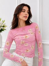Clobug Women Floral Print Net Top