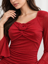 Clobug Women's Shimmer Red Strappy Maxi Dress