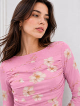 Clobug Women Floral Print Net Top