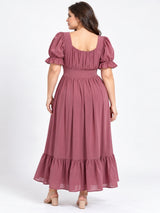 Women’s Polyester Plus Size Pink Flare Maxi Dress