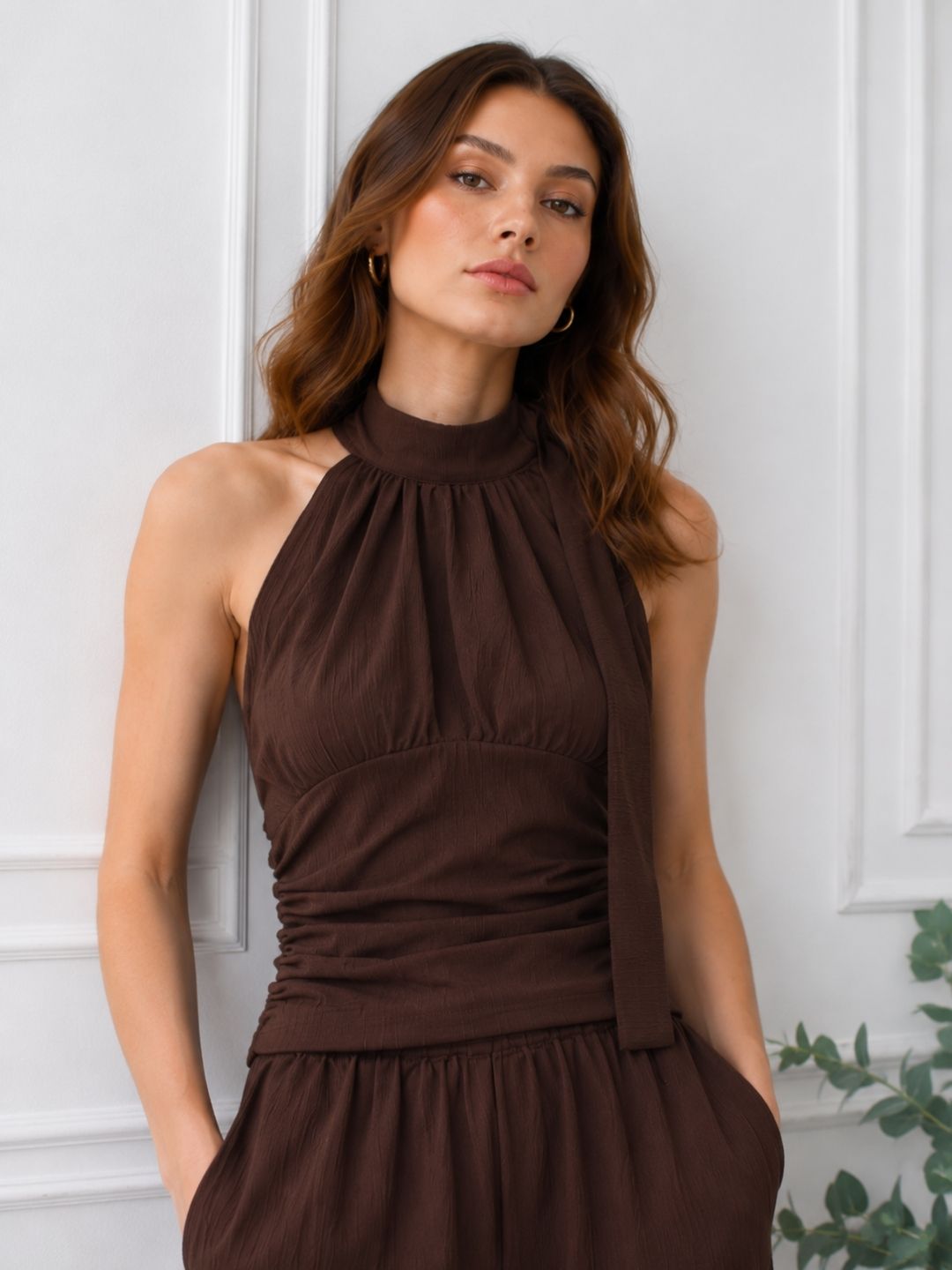Women's Brown Top And Pant Co-ord Set