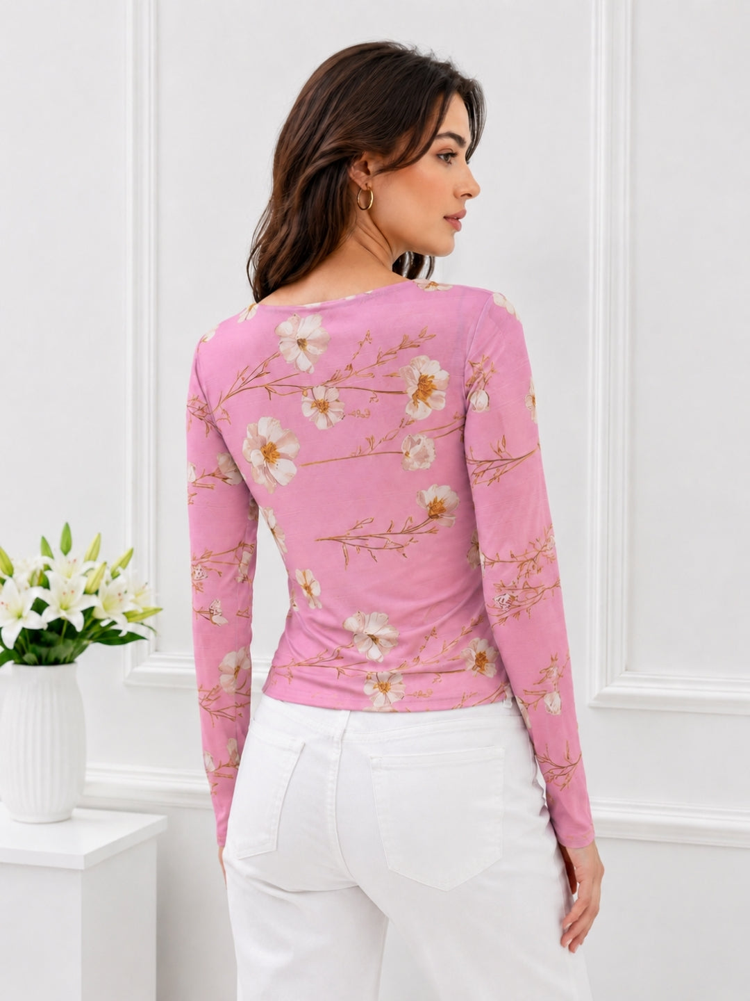 Clobug Women Floral Print Net Top