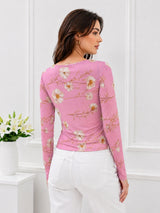 Clobug Women Floral Print Net Top