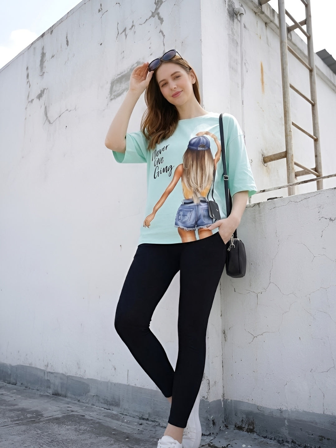 Clobug Women Never Stop Dreaming Multi Oversized T-Shirt