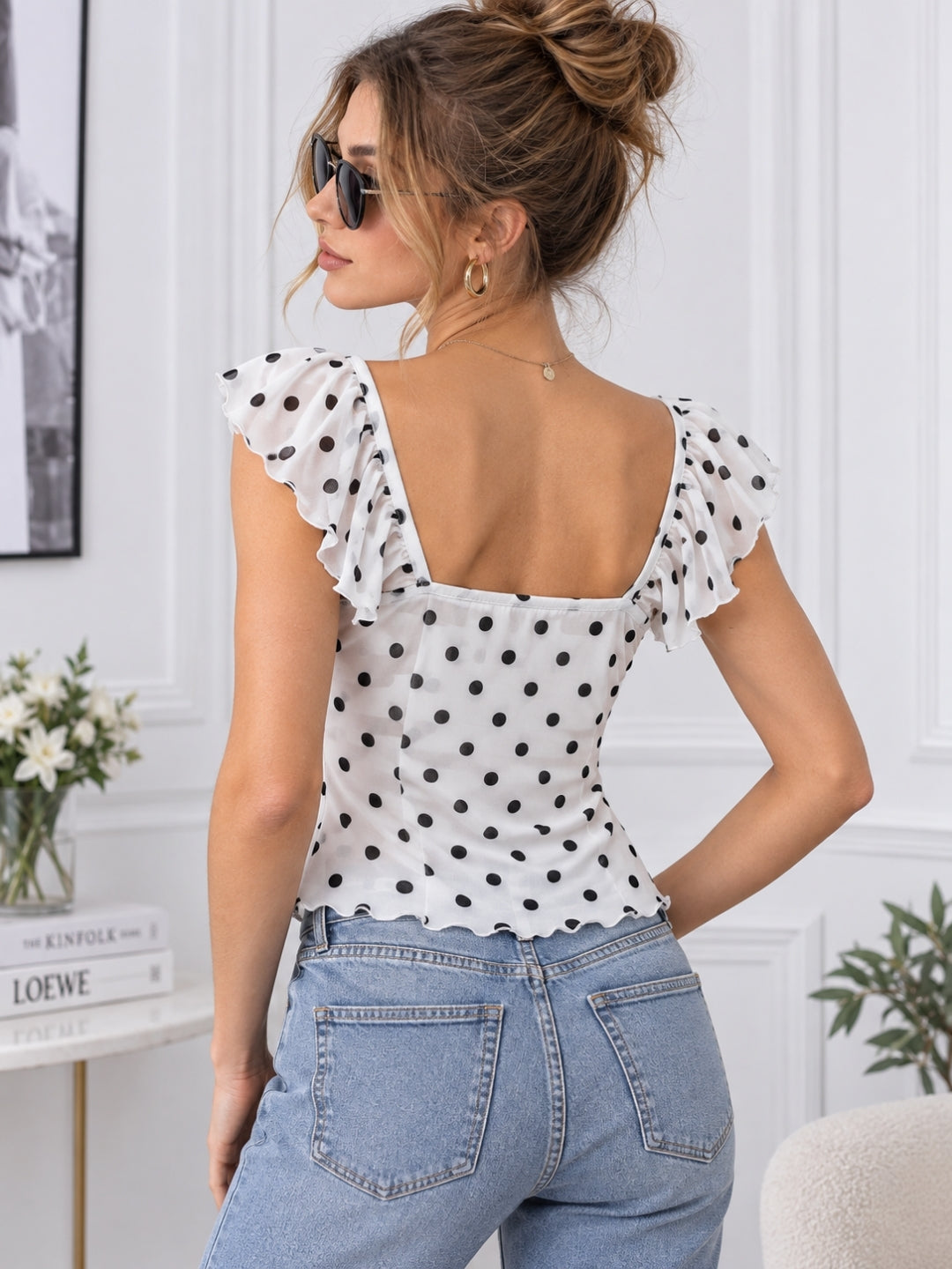 Clobug Women Polka Print White Top