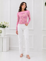 Clobug Women Floral Print Net Top