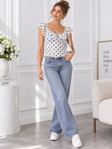Clobug Women Polka Print White Top