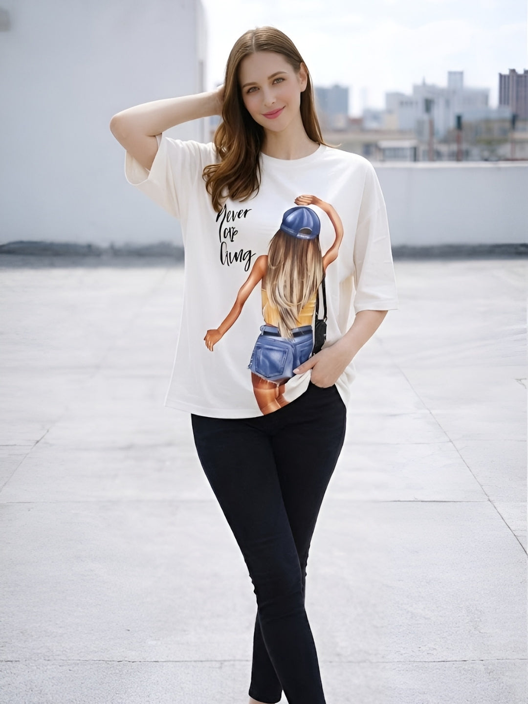 Clobug Women Never Stop Dreaming Multi Oversized T-Shirt