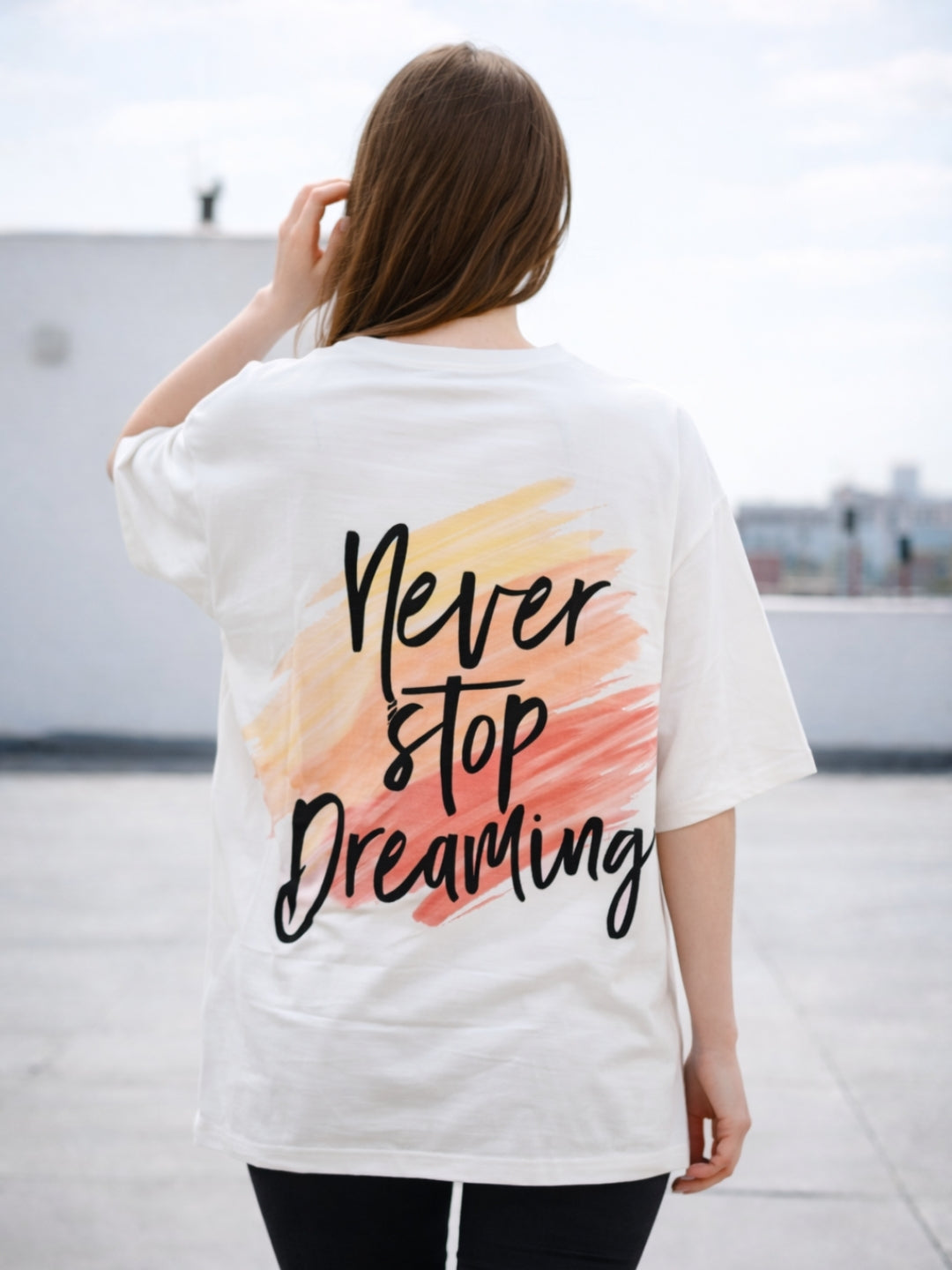 Clobug Women Never Stop Dreaming Multi Oversized T-Shirt