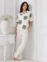 Women's White Printed Half Sleeve Shirt