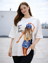Clobug Women Never Stop Dreaming Multi Oversized T-Shirt