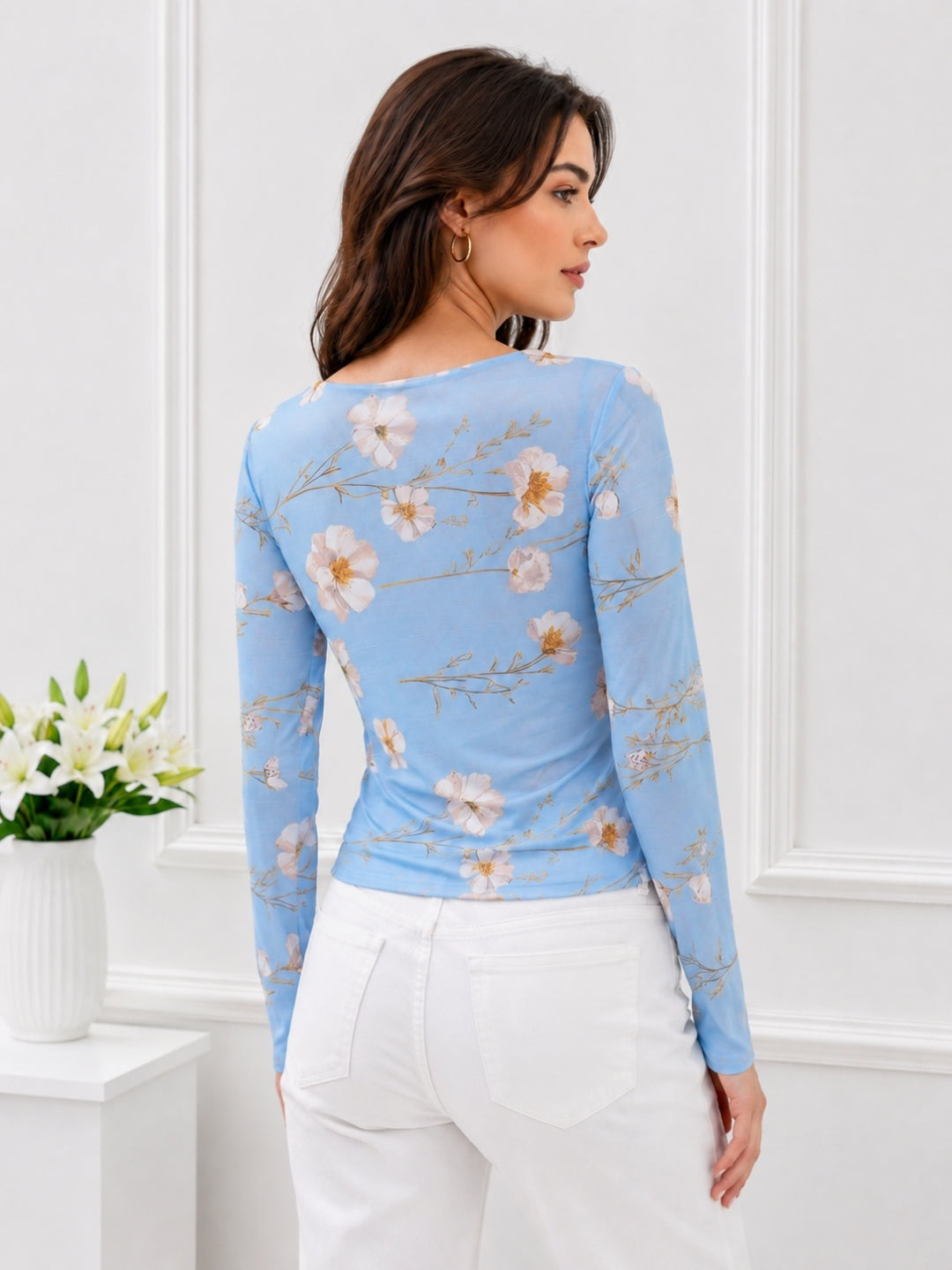 Clobug Women Floral Print Net Top