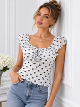 Clobug Women Polka Print White Top