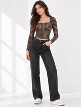 Clobug Women Check Printed Top