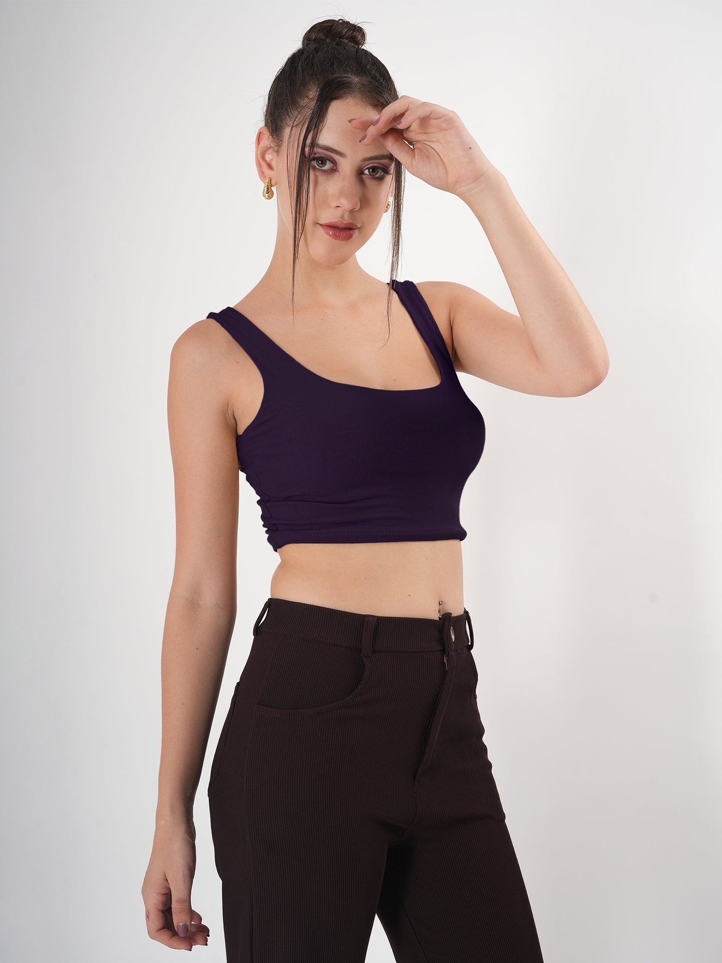 Solid Square Neck Sleeveless Body Fitted Crop Top