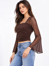 Clobug Women Brown Full Sleeve Crop Top