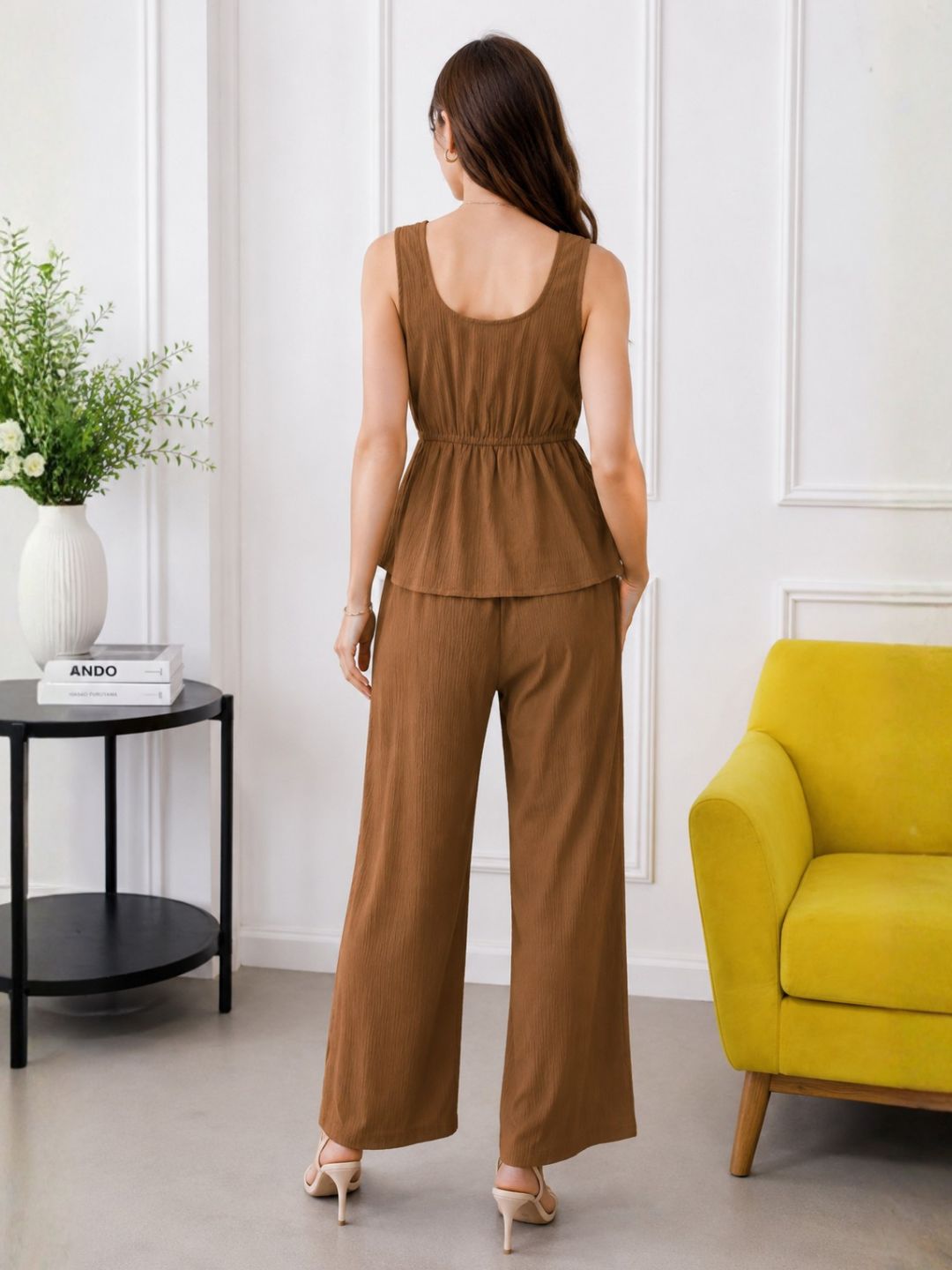 Women's Brown V Neck Co-Ord Set