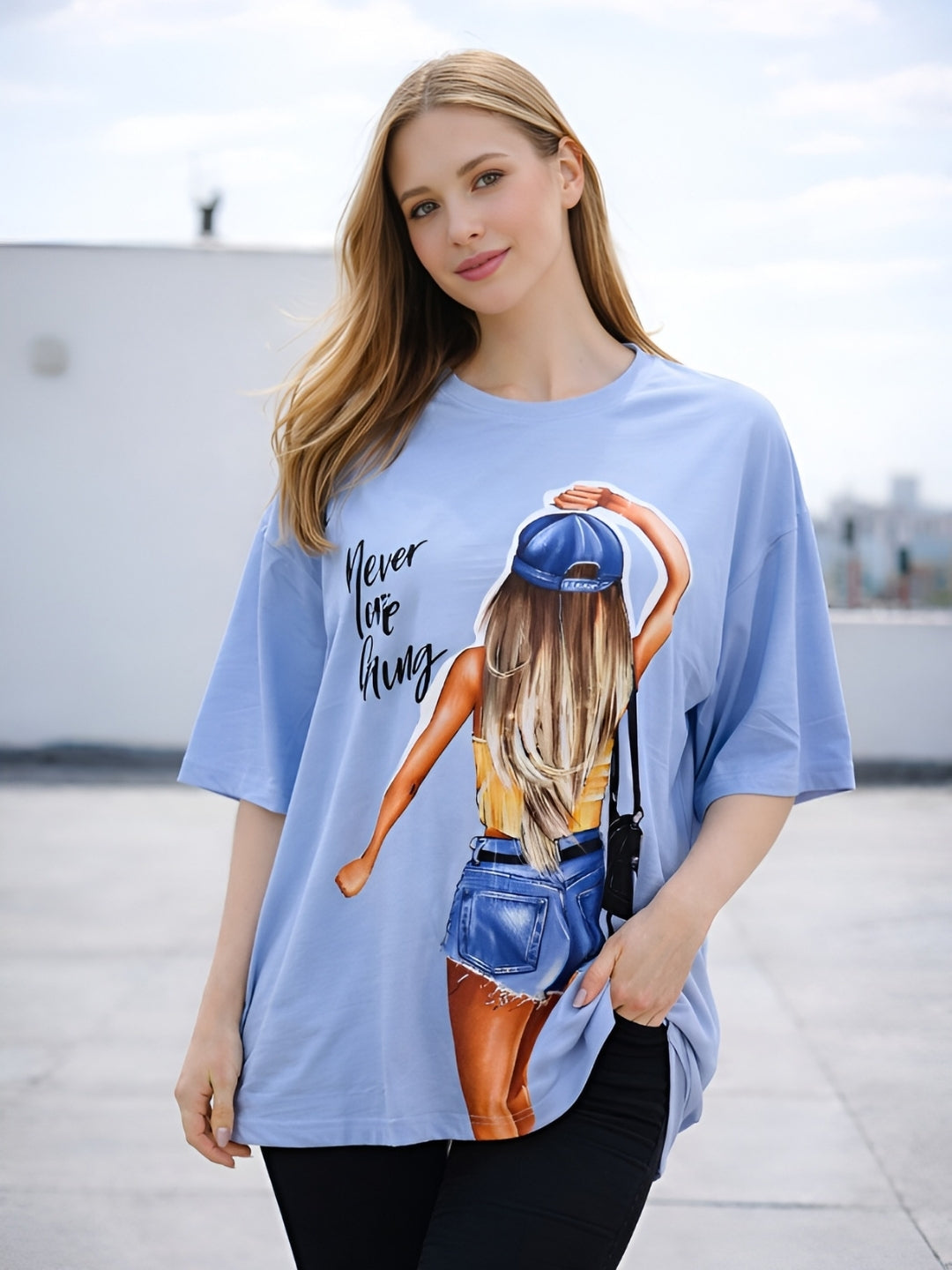 Clobug Women Never Stop Dreaming Multi Oversized T-Shirt