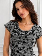 Women's Printed Short Sleeve Cotton Blend Cowl Neck Top