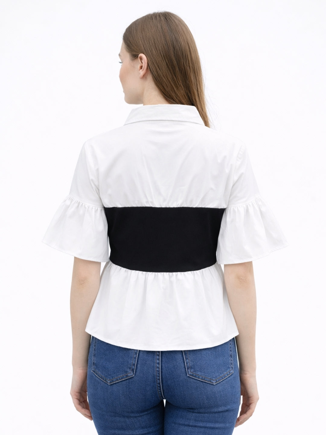 Clobug Women Contrast Panel Peplum Top