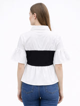 Clobug Women Contrast Panel Peplum Top