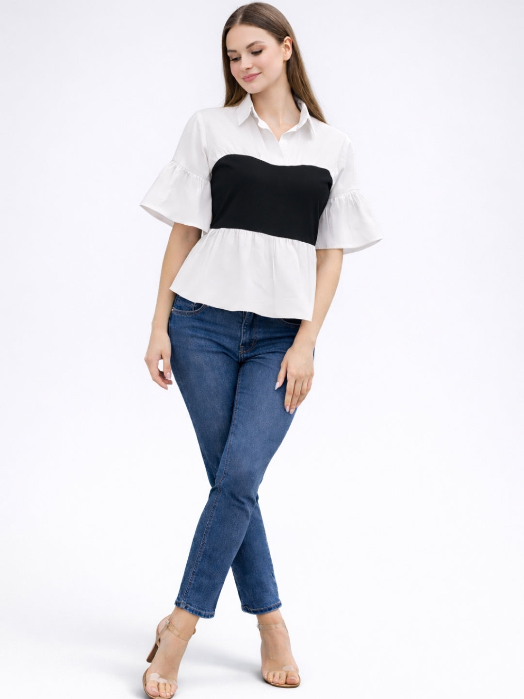 Clobug Women Contrast Panel Peplum Top