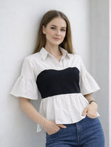 Clobug Women Contrast Panel Peplum Top