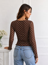 Clobug Women Square Neck Polka Print Top