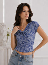 Women Cowl Neck Printed Crop Top
