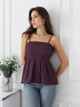 Purple Smocked Peplum Cami Top