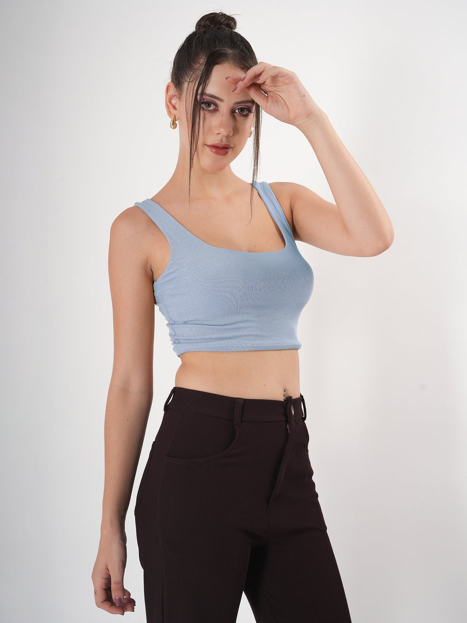 Solid Square Neck Sleeveless Body Fitted Crop Top