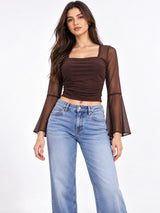 Clobug Women Brown Full Sleeve Crop Top