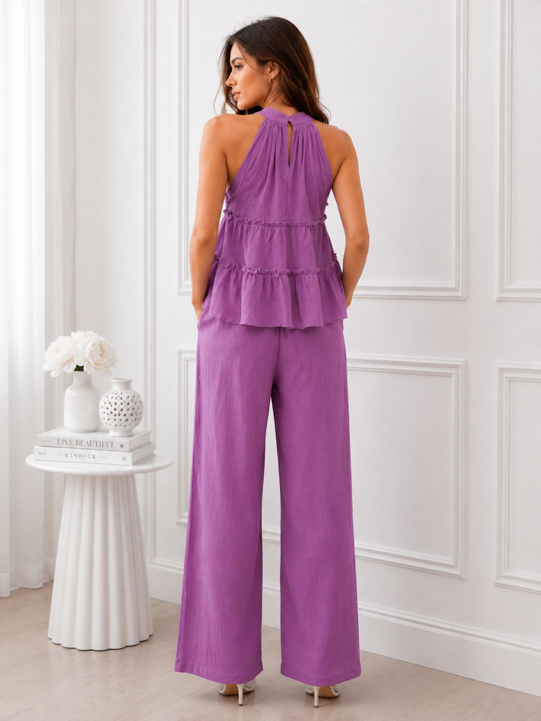 Women's Purple Halter Neck Co-Ord Set