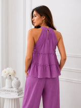 Women's Purple Halter Neck Co-Ord Set