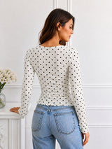 Clobug Women Square Neck Polka Print Top