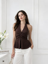 Women's Brown Halter Neck Top